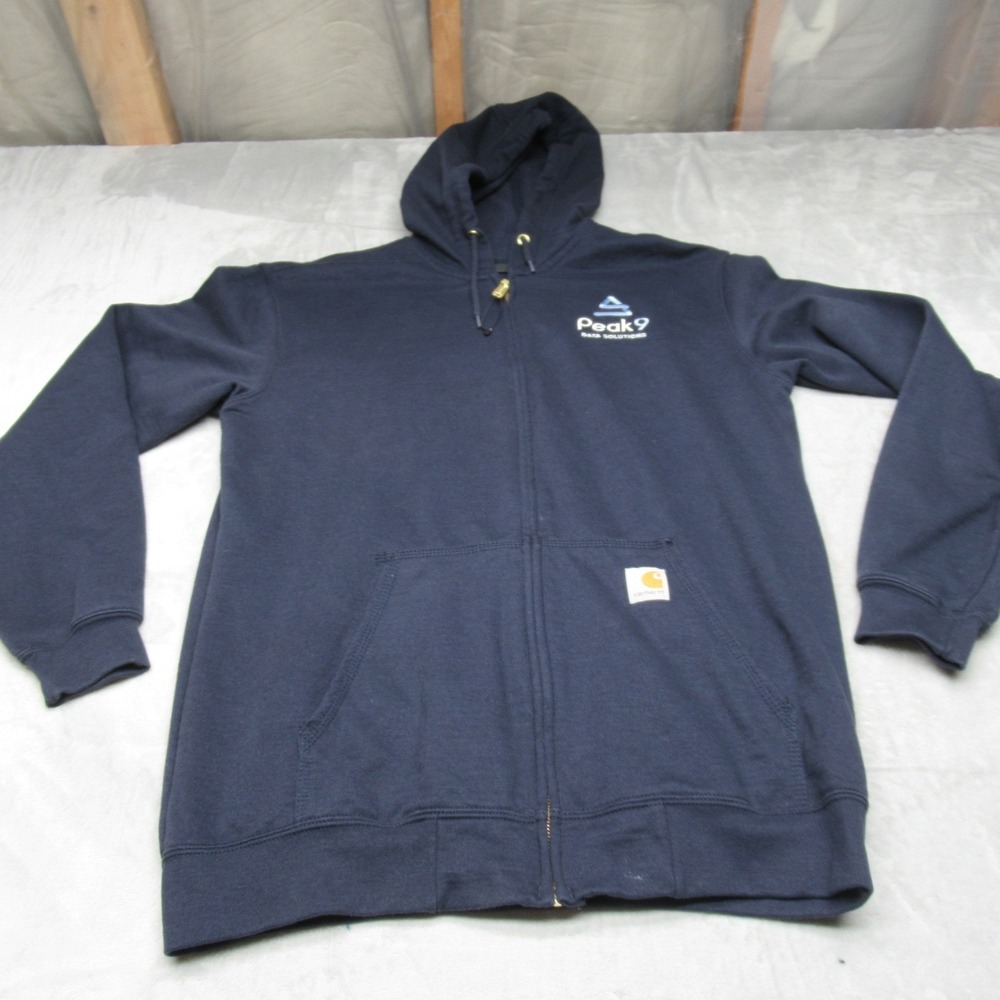 Carhartt Hoodie Mens Medium Blue Loose Fit Full Zip Workwear Rugged K122473 LOGO
